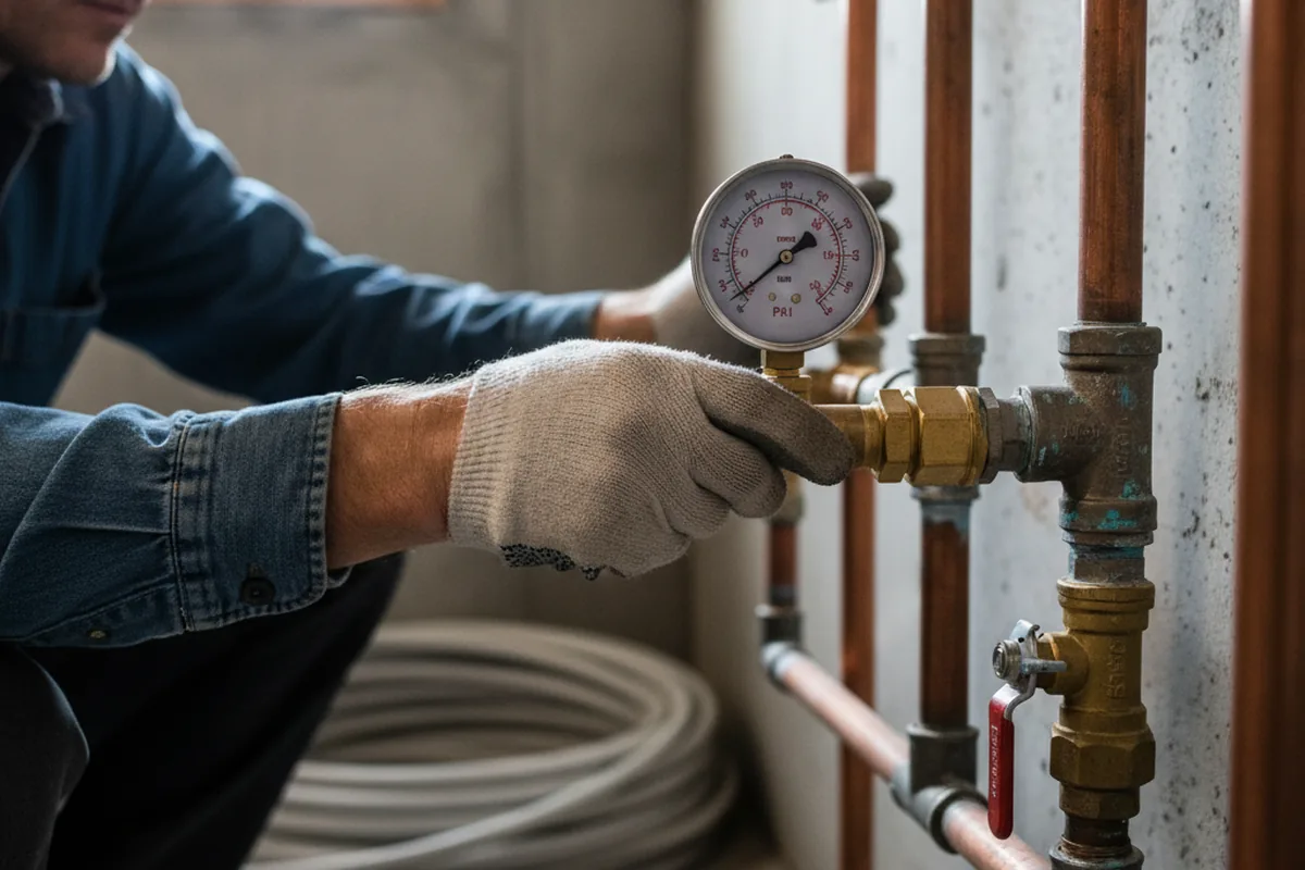 Pressure testing a repaired line during Water Line Repair in Warrington